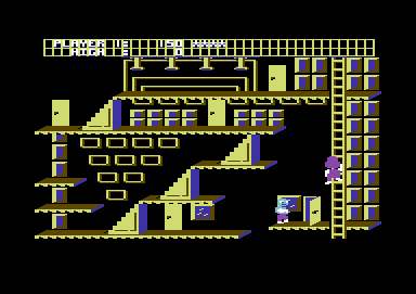 Beer Belly Burt's Brew Biz (Commodore 64) screenshot: Navigating a ladder