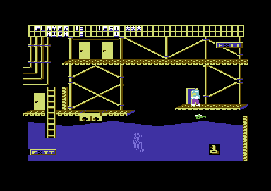 Beer Belly Burt's Brew Biz (Commodore 64) screenshot: Burt is swimming in the water