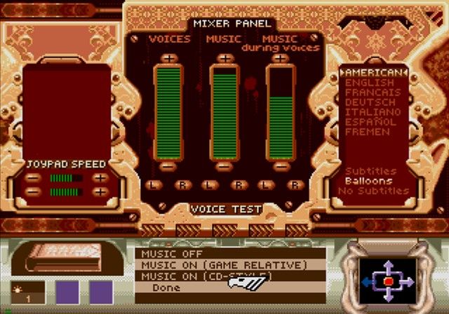 Dune (SEGA CD) screenshot: Ingame options, looking a bit different than PC/Amiga floppy version of a game.