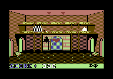 Chicken Chase (Commodore 64) screenshot: Doing it in the back room