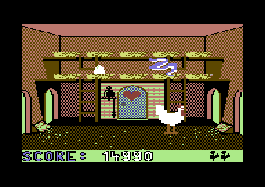 Chicken Chase (Commodore 64) screenshot: One of the snakes are trying to get to an egg