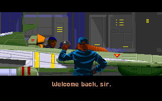 Wing Commander II: Vengeance of the Kilrathi (DOS) screenshot: Made it home after another mission.
