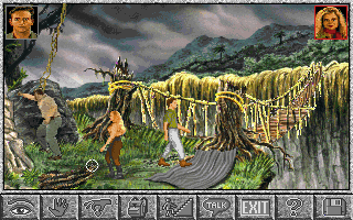 Amazon: Guardians of Eden (DOS) screenshot: We need to fix that bridge! (VGA)