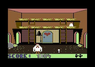 Chicken Chase (Commodore 64) screenshot: A worm decides to pop in and say hello
