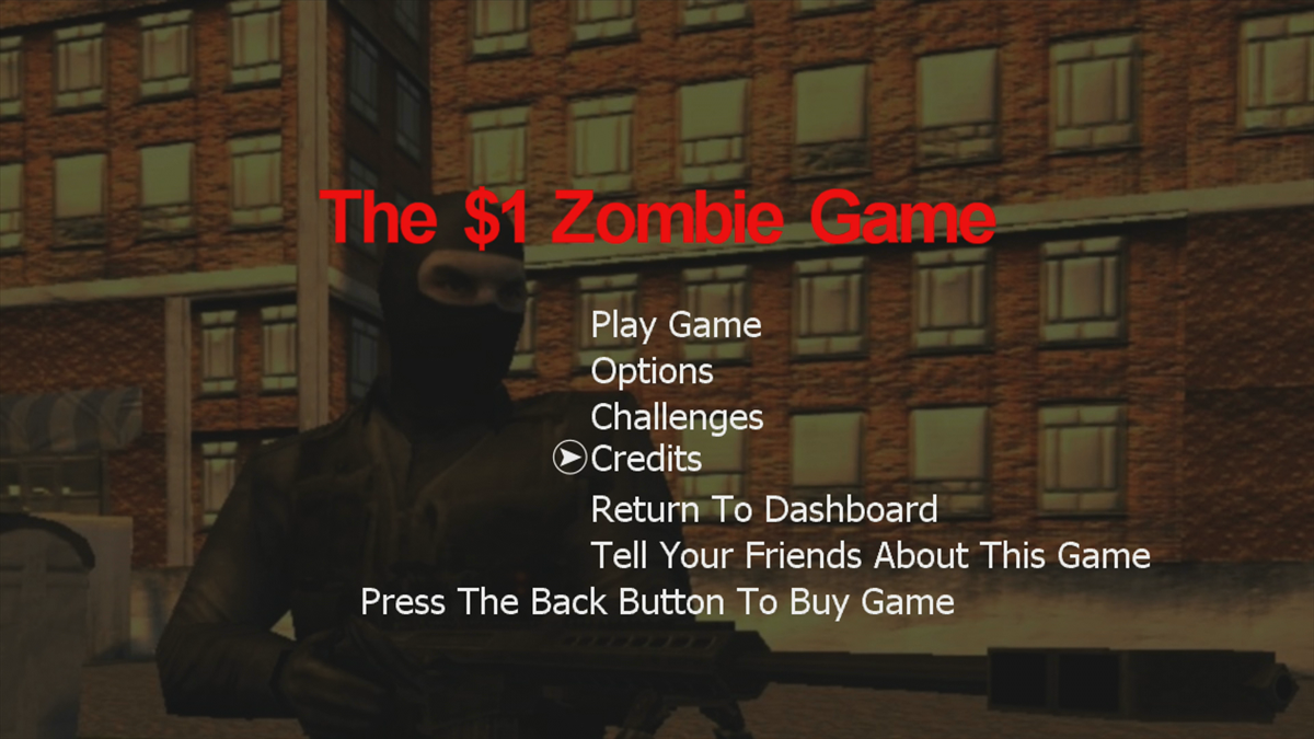 The $1 Zombie Game (Xbox 360) screenshot: Main menu (Trial version)
