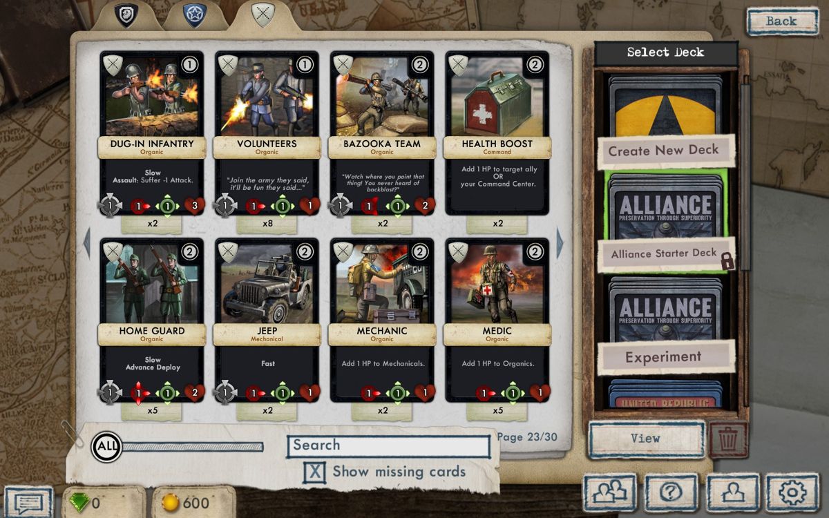 March of War: Face Off (Windows) screenshot: Cards deck screen