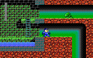 Mega Man 3: The Robots are Revolting (DOS) screenshot: Mega Man explores the sewers to find Torch Man (why is he in the Sewers?)