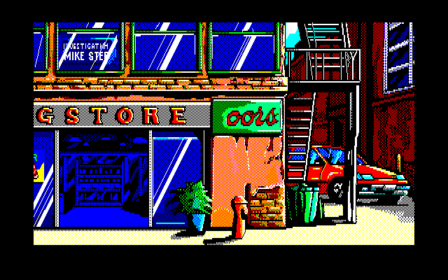 Burning Point (PC-88) screenshot: Outside of the drugstore