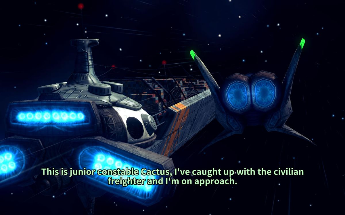 Assault Android Cactus (Windows) screenshot: Approaching the Genki Star in the introduction.