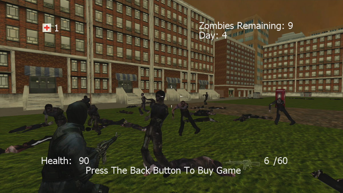 The $1 Zombie Game (Xbox 360) screenshot: This wave we received a machine gun (Trial version)