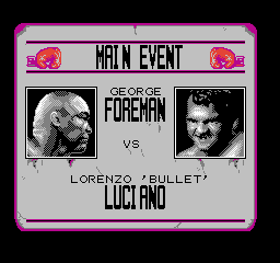 George Foreman's KO Boxing (NES) screenshot: Match-up screen