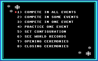 The Games: Winter Edition (DOS) screenshot: The main menu (EGA/MCGA/Tandy)