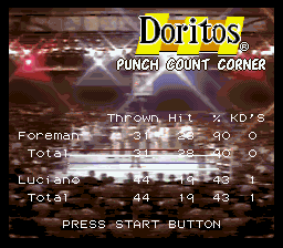 George Foreman's KO Boxing (SNES) screenshot: Statistics are shown in between rounds.