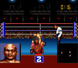 George Foreman's KO Boxing (SNES) screenshot: The opponent is brought down to his knees.