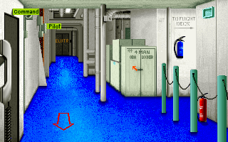 Super-VGA Harrier (DOS) screenshot: Who painted this floor blue?