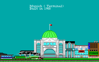 Sid Meier's Railroad Tycoon (DOS) screenshot: A train departing from Munich.