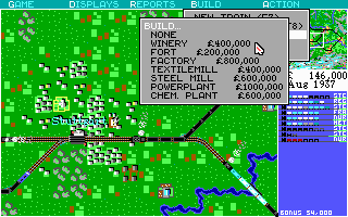 Sid Meier's Railroad Tycoon (DOS) screenshot: You can also build industrial facilities.