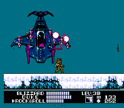G.I. Joe: A Real American Hero (NES) screenshot: The boss at the end of the second level entry mission -- Cobra Sea Ray