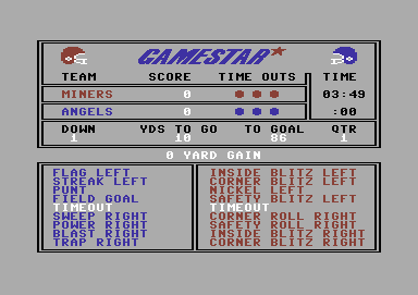 GFL Championship Football (Commodore 64) screenshot: Choosing a regular play