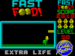 Fast Food (ZX Spectrum) screenshot: This animation sees Dizzy jump on the enemy.