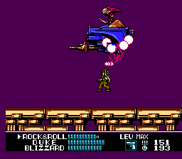 G.I. Joe: A Real American Hero (NES) screenshot: A fearsome Cobra boss -- Destro