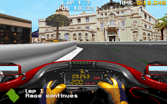 Prost Grand Prix 1998 (DOS) screenshot: The Massanet turn. Looks a lot like the real thing.