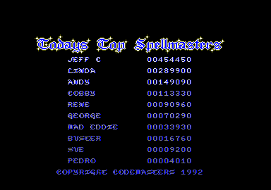 Stryker in the Crypts of Trogan (Amstrad CPC) screenshot: High scores