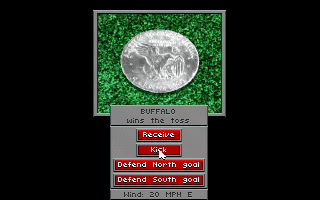 Front Page Sports: Football (DOS) screenshot: You win the coin toss, choose the gameplay.
