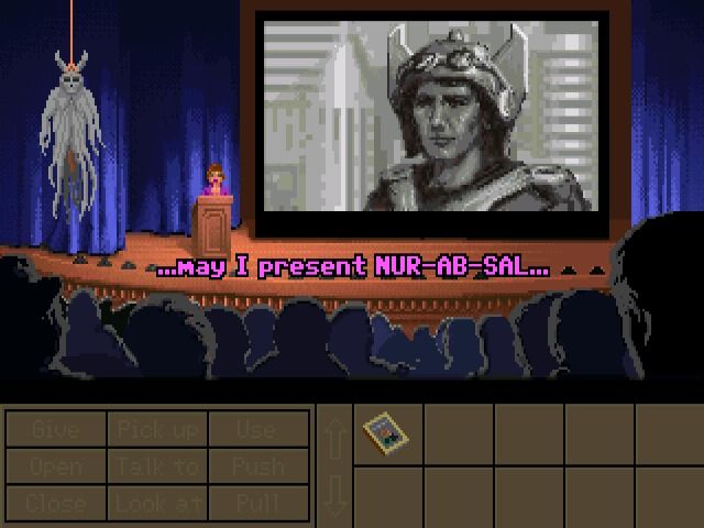 Indiana Jones and the Fate of Atlantis (Windows) screenshot: Sophia's presentation of Atlantis (GOG version)