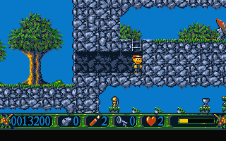 Nicky 2 (DOS) screenshot: You have broken through the wall to access this ladder...