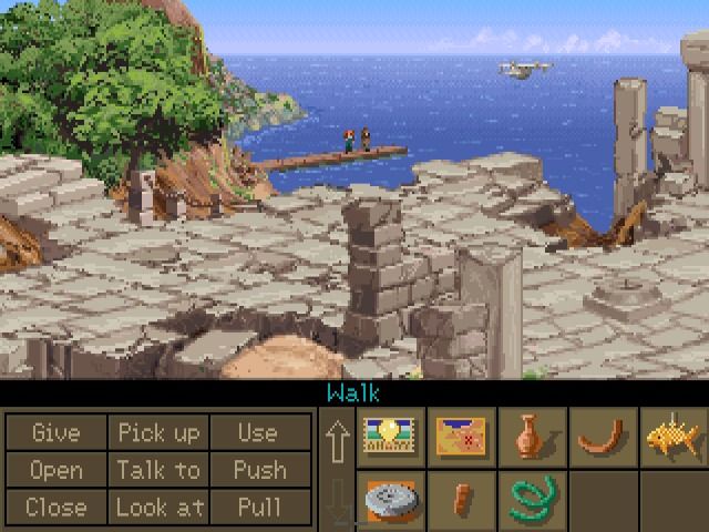 Indiana Jones and the Fate of Atlantis (Windows) screenshot: Arriving at the island of Crete (GOG version)