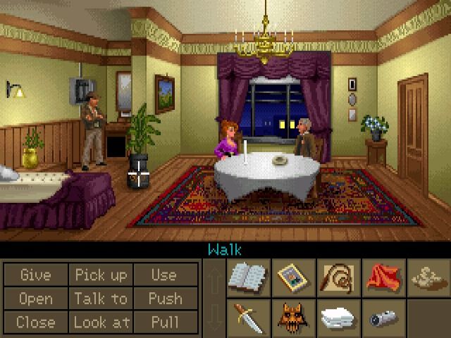Indiana Jones and the Fate of Atlantis (Windows) screenshot: Scheming how to steal the Worldstone (GOG version)