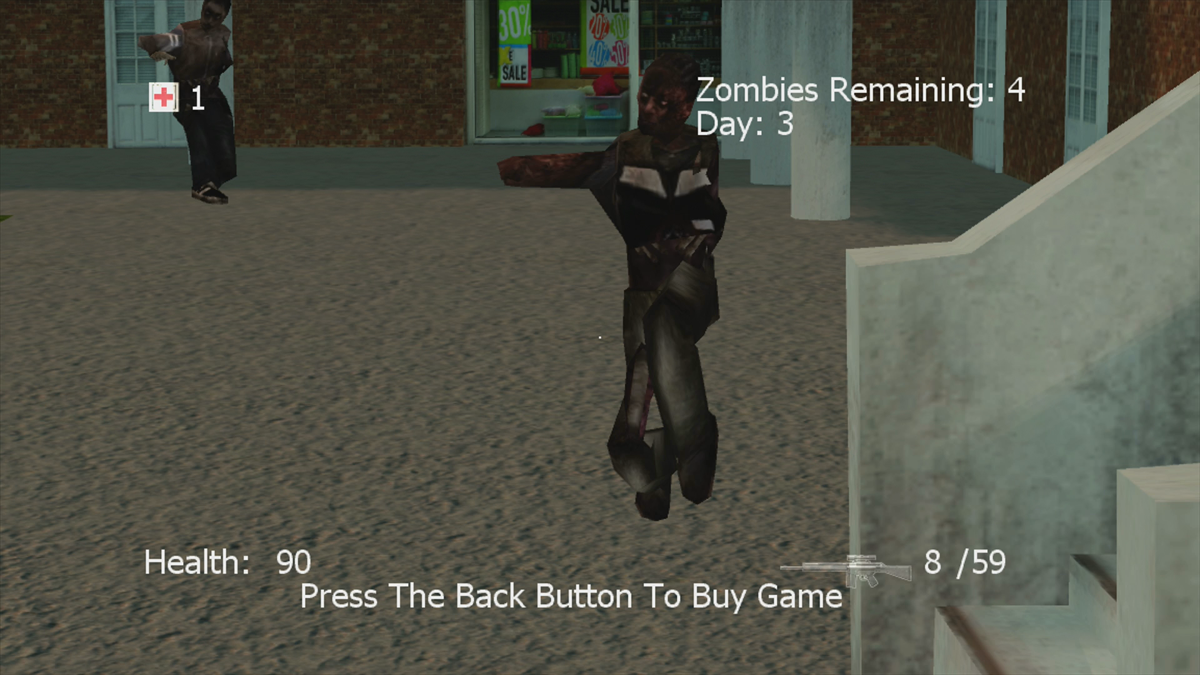The $1 Zombie Game (Xbox 360) screenshot: Using the sniper rifle (Trial version)