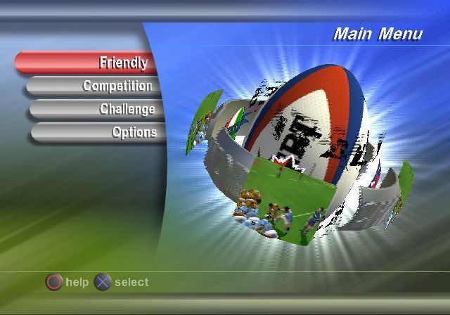 WCR: World Championship Rugby (PlayStation 2) screenshot: The main menu<br>It's not obvious until we start playing but there's no tutorial in this game, the gamer learns by playing, and losing, friendly matches