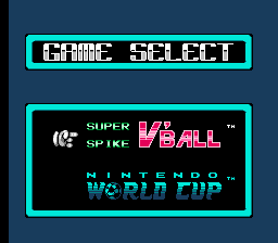 Super Spike V'Ball / Nintendo World Cup (NES) screenshot: You have to choose which game you want to play when you load the game.