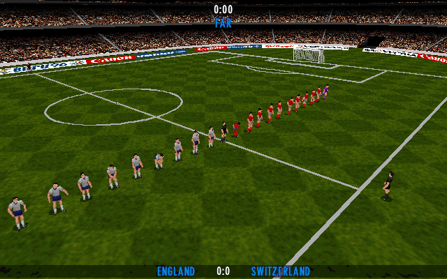 UEFA Euro 96 England (DOS) screenshot: All players in a row before match begins