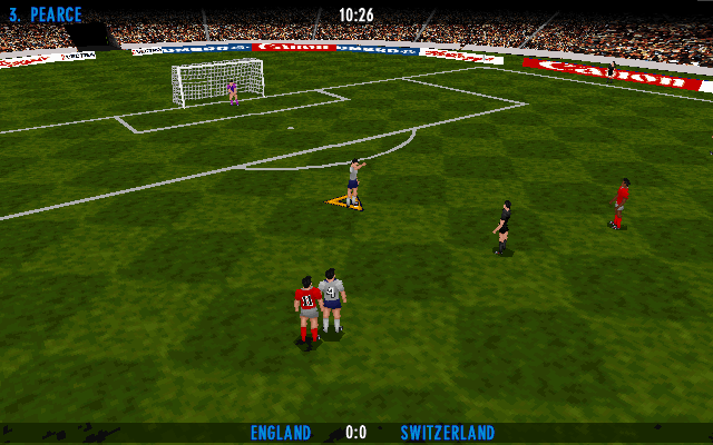 UEFA Euro 96 England (DOS) screenshot: Player gets a free kick