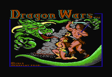 Dragon Wars (Commodore 64) screenshot: Title screen is copied from the box cover, which features artwork by Boris Vallejo.