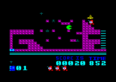 Sir Lancelot (Amstrad CPC) screenshot: Nobody told Pacman that I'm not a ghost....