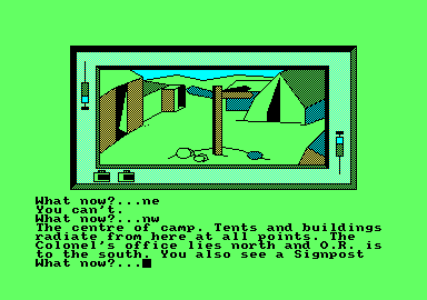 S*M*A*S*H*E*D (Amstrad CPC) screenshot: This is the center of camp.