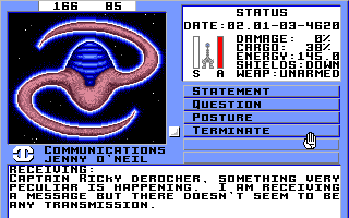 Starflight (Amiga) screenshot: An encounter with a Minstrel.