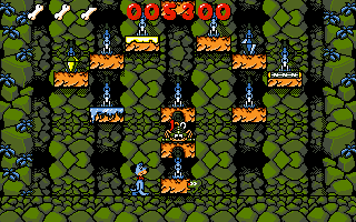 Huckleberry Hound in Hollywood Capers (DOS) screenshot: Enemies occupied your way to the top, wait until they clear your path (Under World)...
