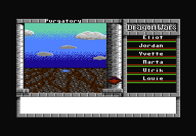 Dragon Wars (Commodore 64) screenshot: You have been dumped into the slums. This is the first screen you see.