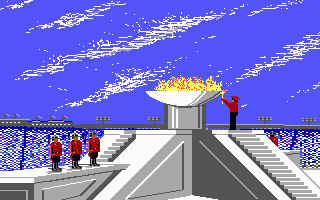 The Games: Winter Edition (DOS) screenshot: Opening ceremonies (EGA/MCGA/Tandy)