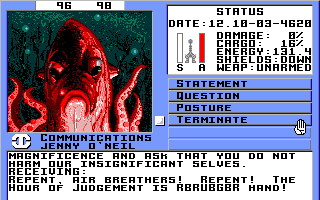 Starflight (Amiga) screenshot: Gaturzoid - alien squids with an attitude.