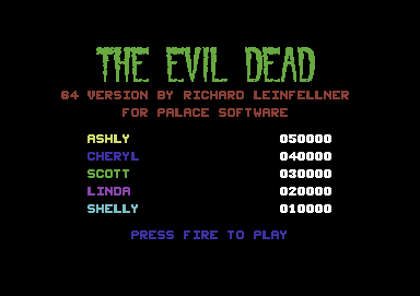 The Evil Dead (Commodore 64) screenshot: Title screen