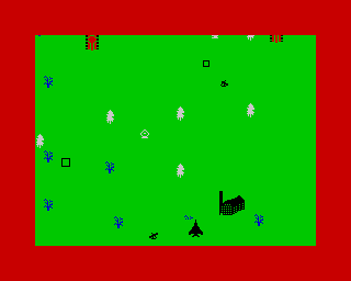 Black Hawk (ZX Spectrum) screenshot: Now there are radars increasing the odds of being detected.