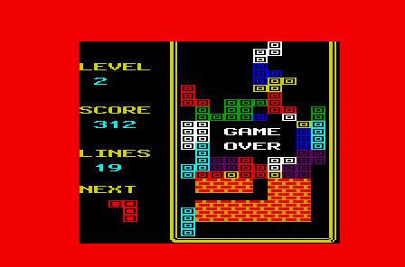 Tetris (VIC-20) screenshot: Game over