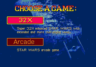 Star Wars Arcade (SEGA 32X) screenshot: Game Choices