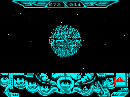 Captain Blood (ZX Spectrum) screenshot: your begin the game inside Ark (your esteemed spaceship) orbiting this unknown planet. - ohmy, there are so many buttons, this one what can it... Krroo..